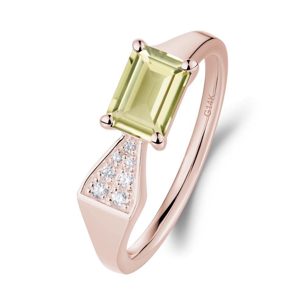 Geometric Emerald Cut Lemon Quartz Ring - LUO Jewelry #metal_14k rose gold