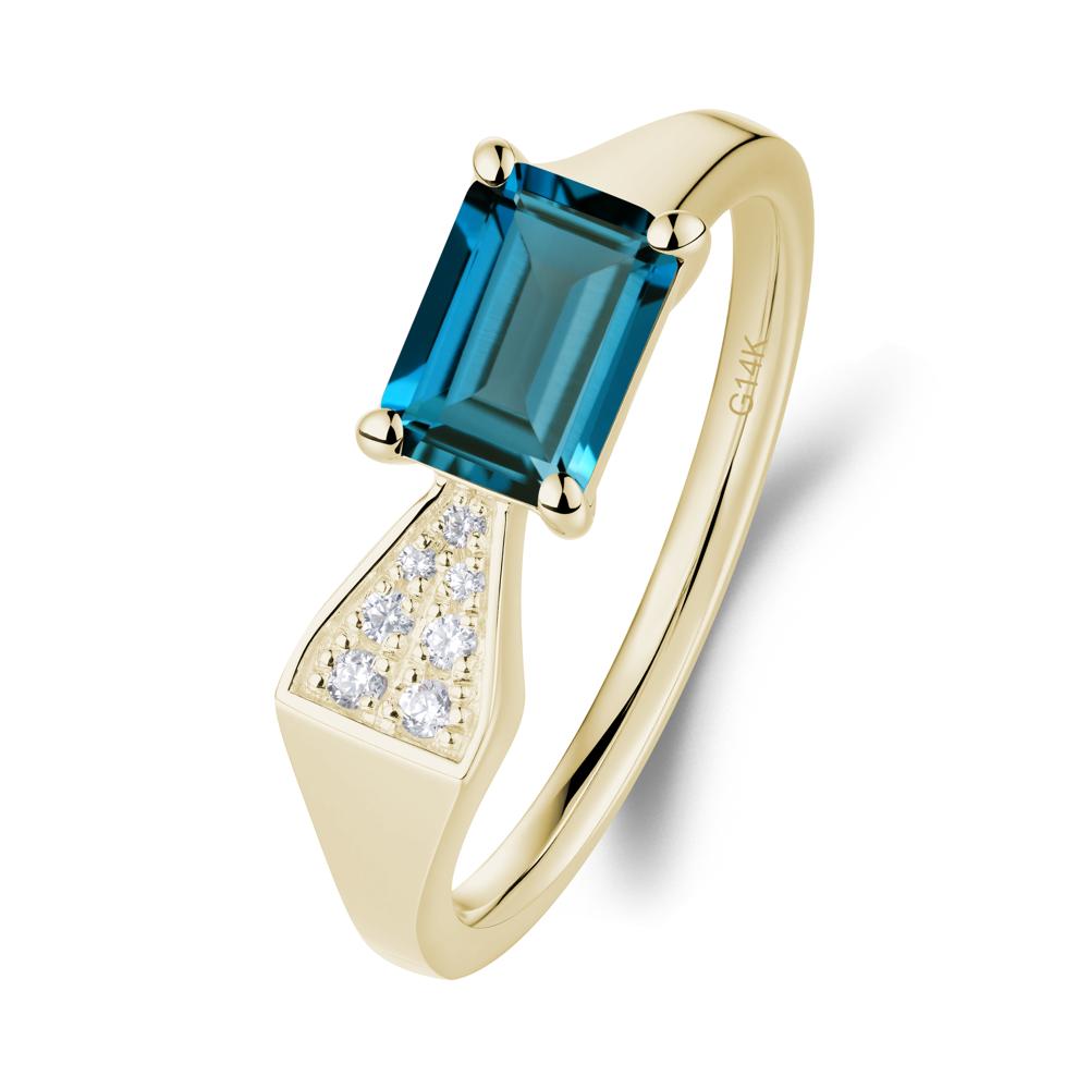 Geometric Emerald Cut London Blue Topaz Ring - LUO Jewelry #metal_14k yellow gold