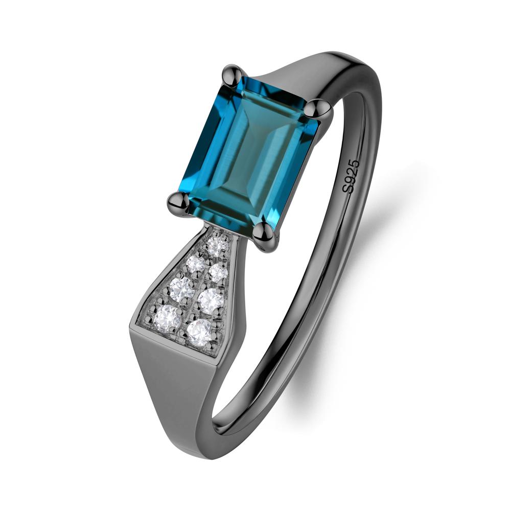 Geometric Emerald Cut London Blue Topaz Ring - LUO Jewelry #metal_black finish sterling silver