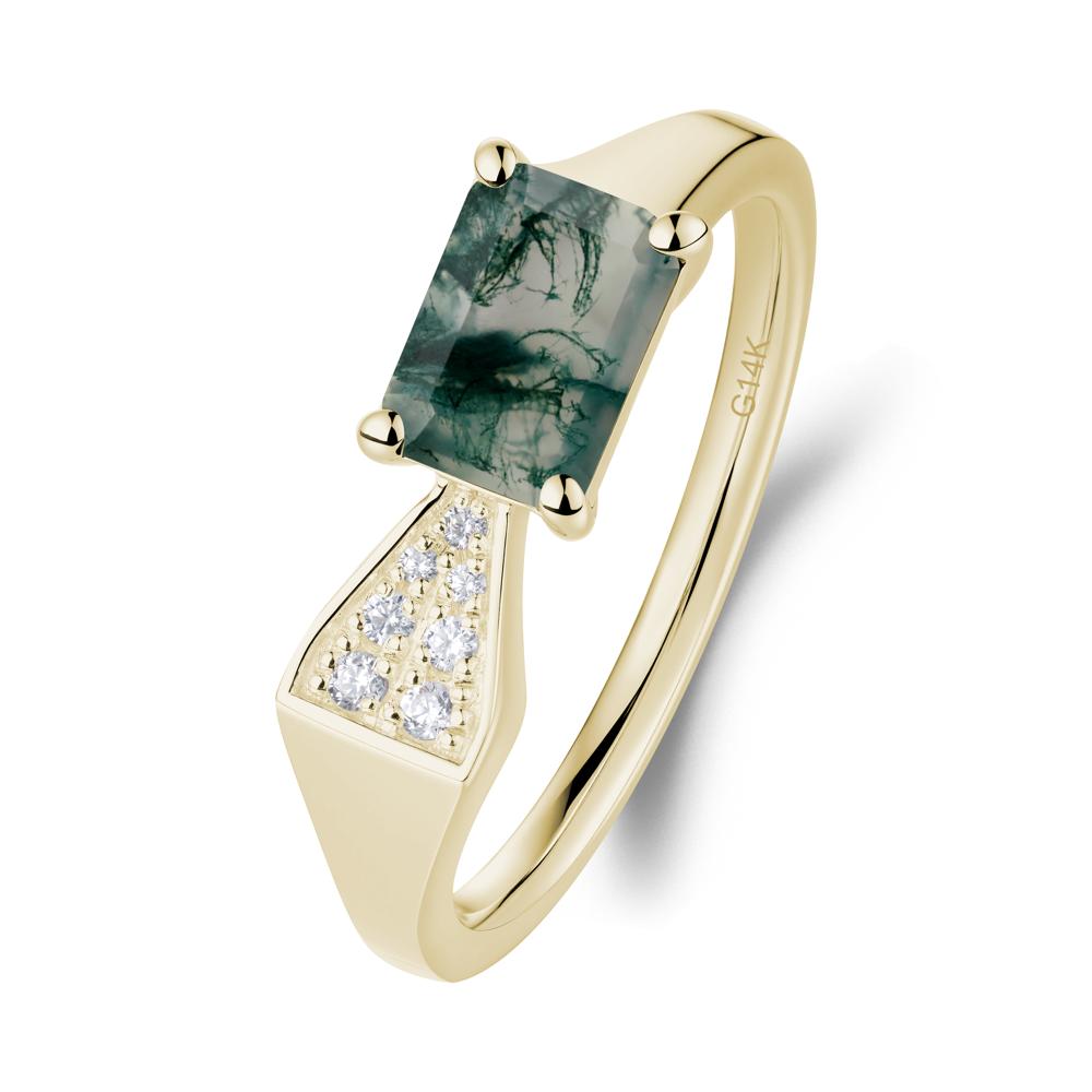 Geometric Emerald Cut Moss Agate Ring - LUO Jewelry #metal_14k yellow gold