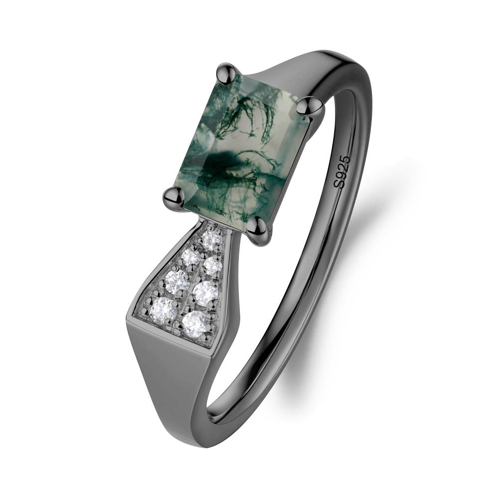 Geometric Emerald Cut Moss Agate Ring - LUO Jewelry #metal_black finish sterling silver