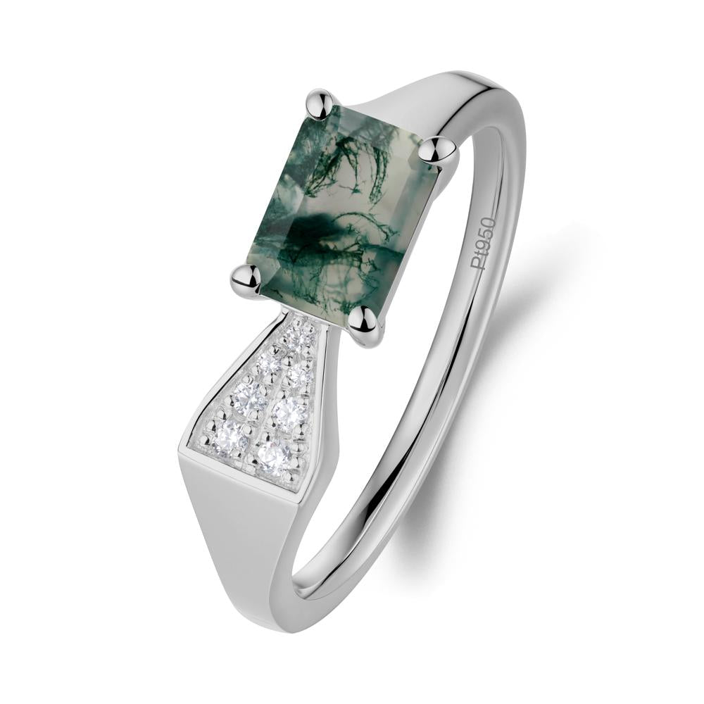 Geometric Emerald Cut Moss Agate Ring - LUO Jewelry #metal_platinum