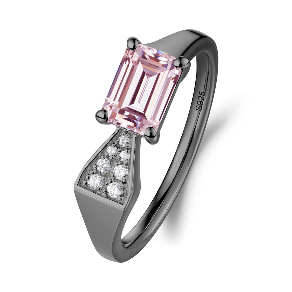 Geometric Emerald Cut Pink Cubic Zirconia Ring - LUO Jewelry #metal_black finish sterling silver
