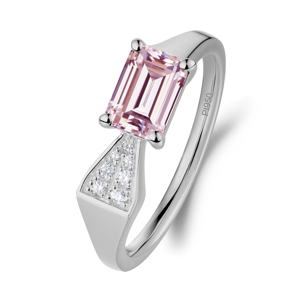 Geometric Emerald Cut Pink Cubic Zirconia Ring - LUO Jewelry #metal_platinum