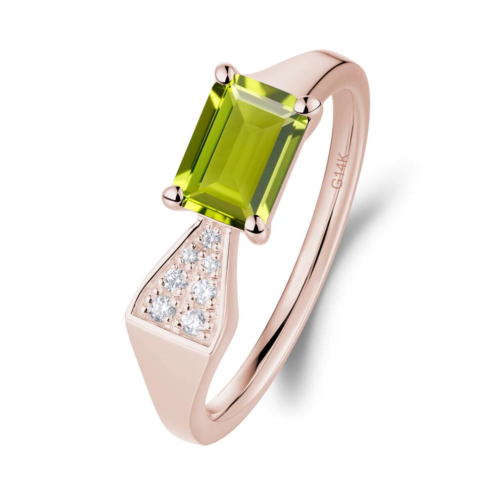 Geometric Emerald Cut Peridot Ring - LUO Jewelry #metal_14k rose gold