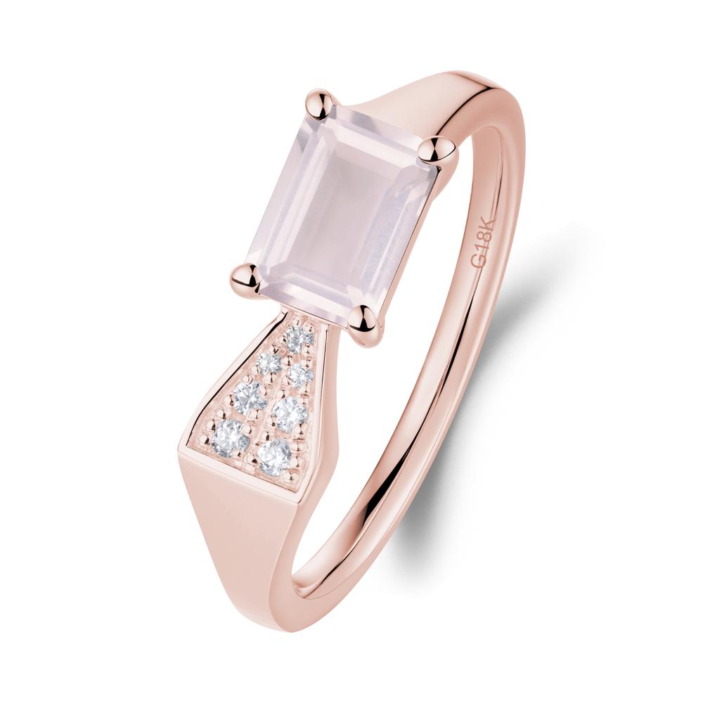 Geometric Emerald Cut Rose Quartz Ring - LUO Jewelry #metal_18k rose gold