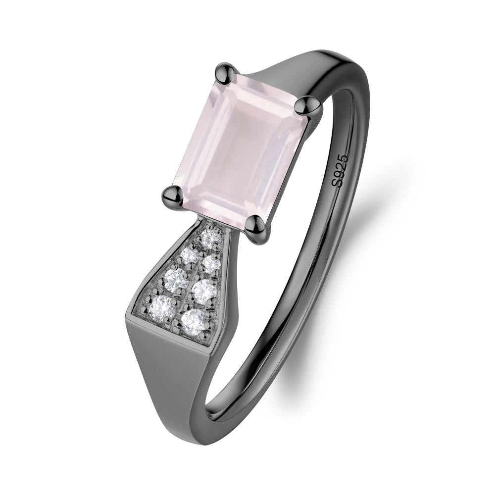 Geometric Emerald Cut Rose Quartz Ring - LUO Jewelry #metal_black finish sterling silver