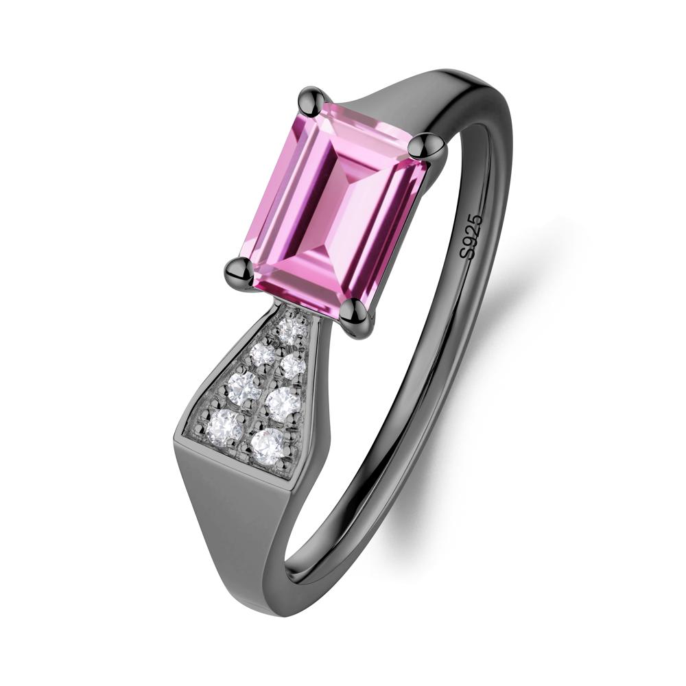 Geometric Emerald Cut Pink Sapphire Ring - LUO Jewelry #metal_black finish sterling silver
