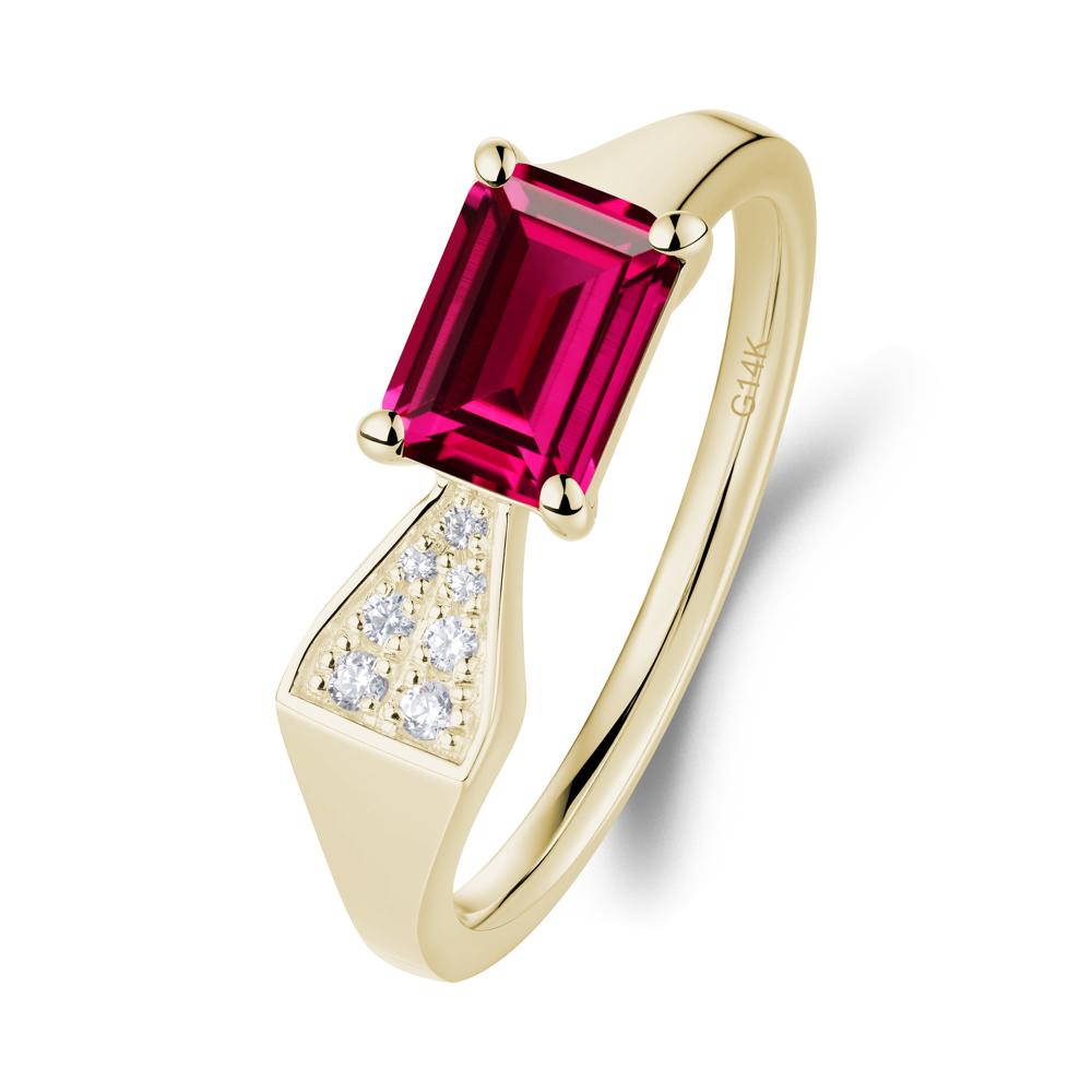 Geometric Emerald Cut Ruby Ring - LUO Jewelry #metal_14k yellow gold