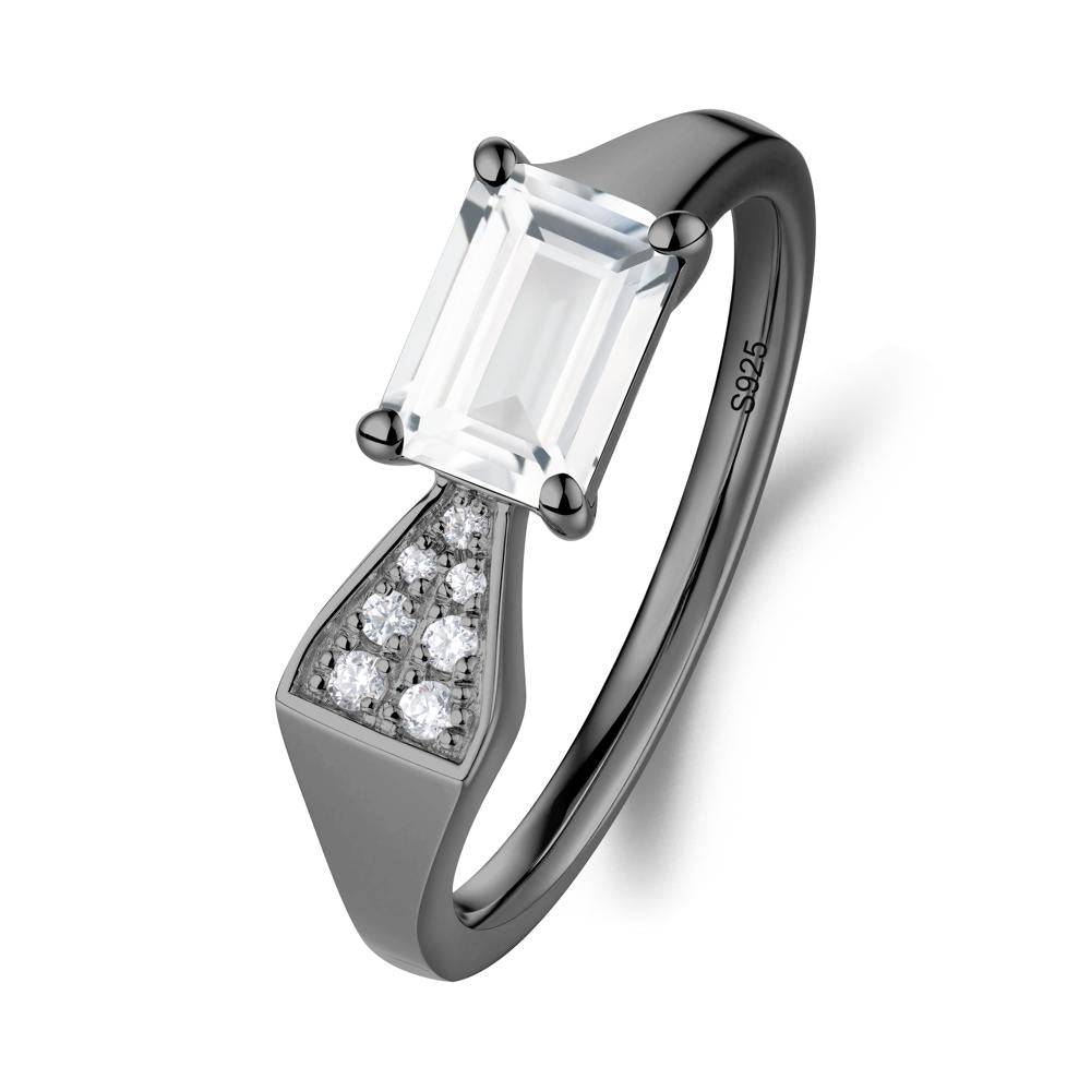Geometric Emerald Cut White Topaz Ring - LUO Jewelry #metal_black finish sterling silver