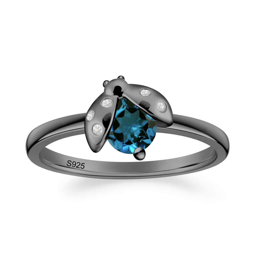 London Blue Topaz Ladybug Ring - LUO Jewelry #metal_black finish sterling silver