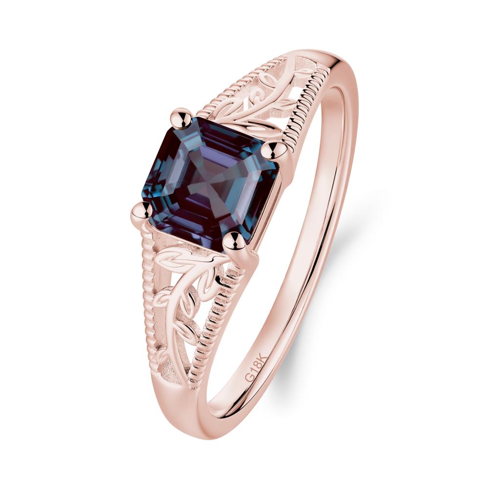 Leaf Inspired Asscher Cut Alexandrite Solitaire Ring - LUO Jewelry #metal_18k rose gold