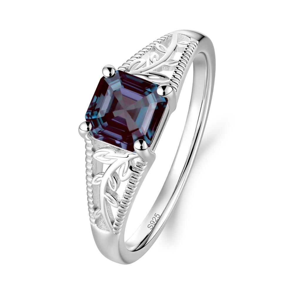 Leaf Inspired Asscher Cut Alexandrite Solitaire Ring - LUO Jewelry #metal_sterling silver