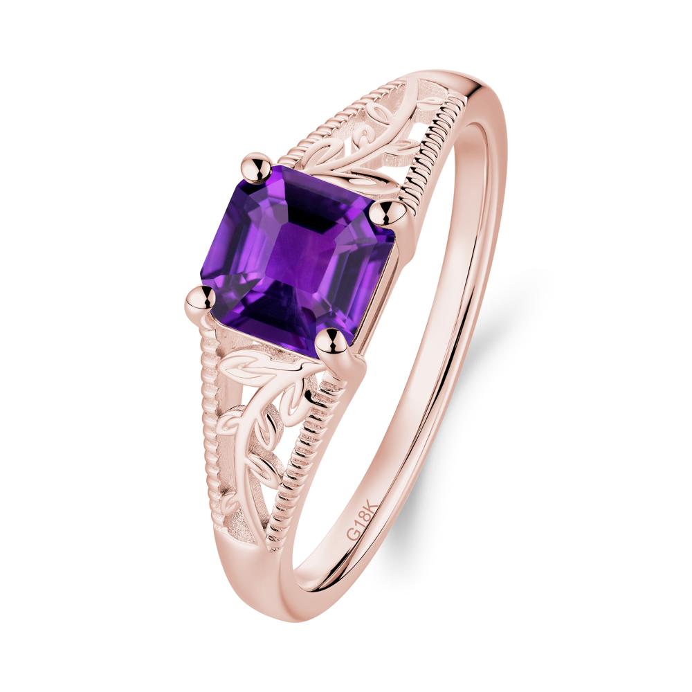 Milgrain and Filigree Leaf Amethyst Ring - LUO Jewelry #metal_18k rose gold