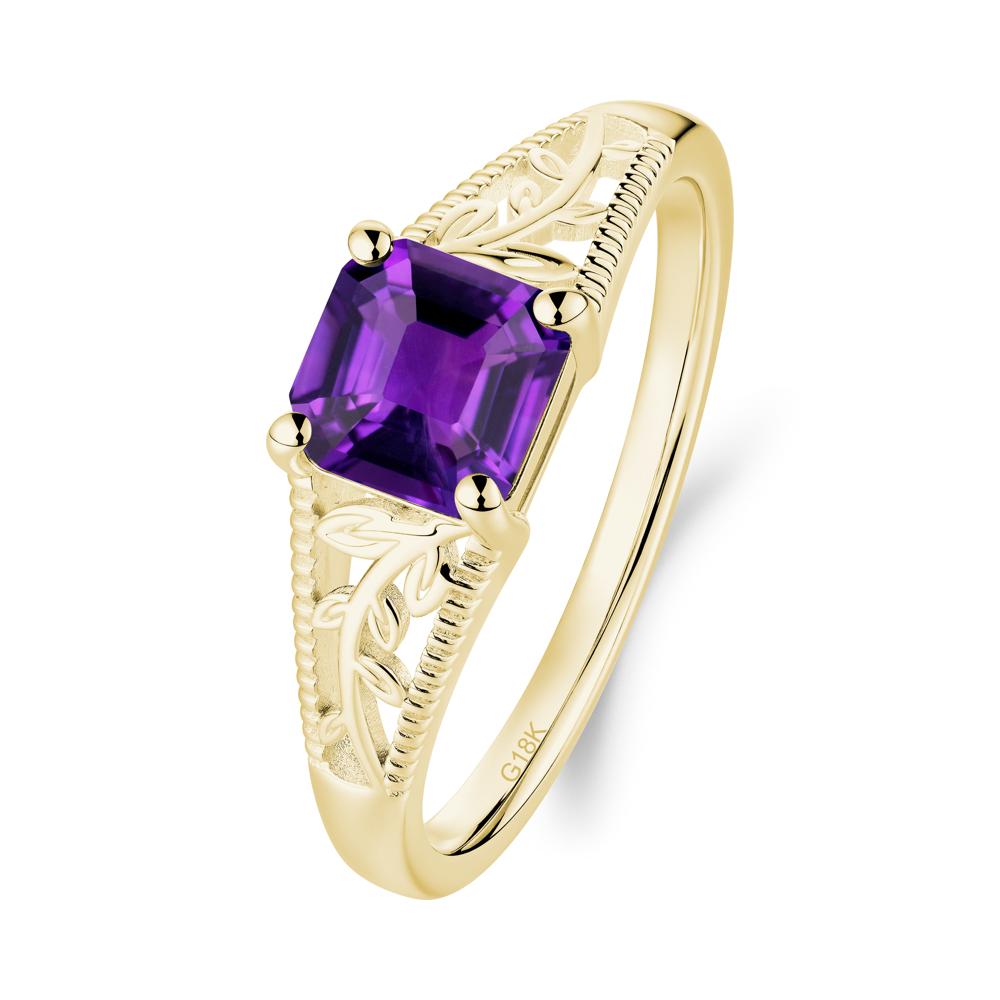 Milgrain and Filigree Leaf Amethyst Ring - LUO Jewelry #metal_18k yellow gold