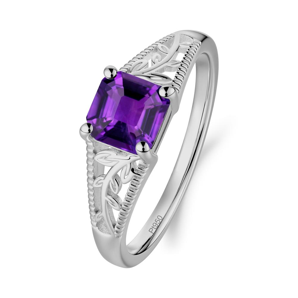 Milgrain and Filigree Leaf Amethyst Ring - LUO Jewelry #metal_platinum