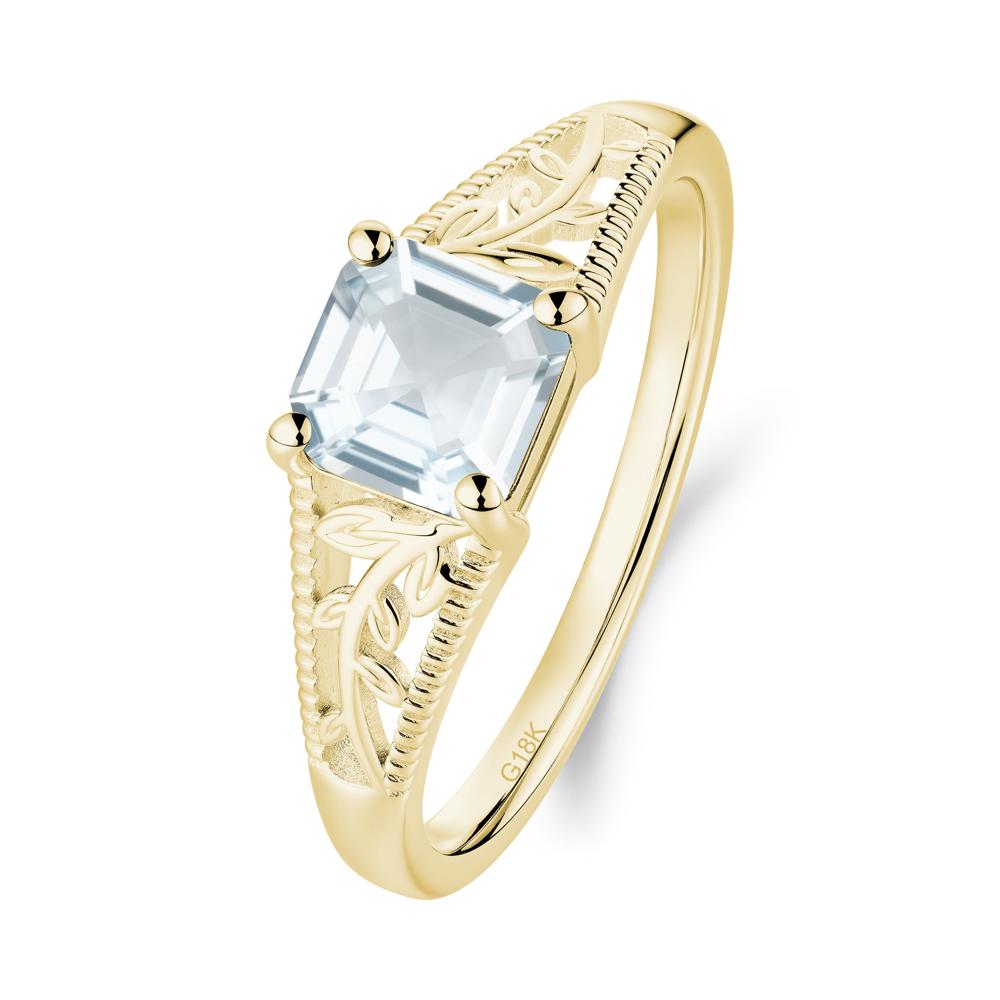Milgrain and Filigree Leaf Aquamarine Ring - LUO Jewelry #metal_18k yellow gold