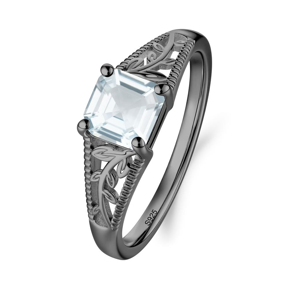 Milgrain and Filigree Leaf Aquamarine Ring - LUO Jewelry #metal_black finish sterling silver
