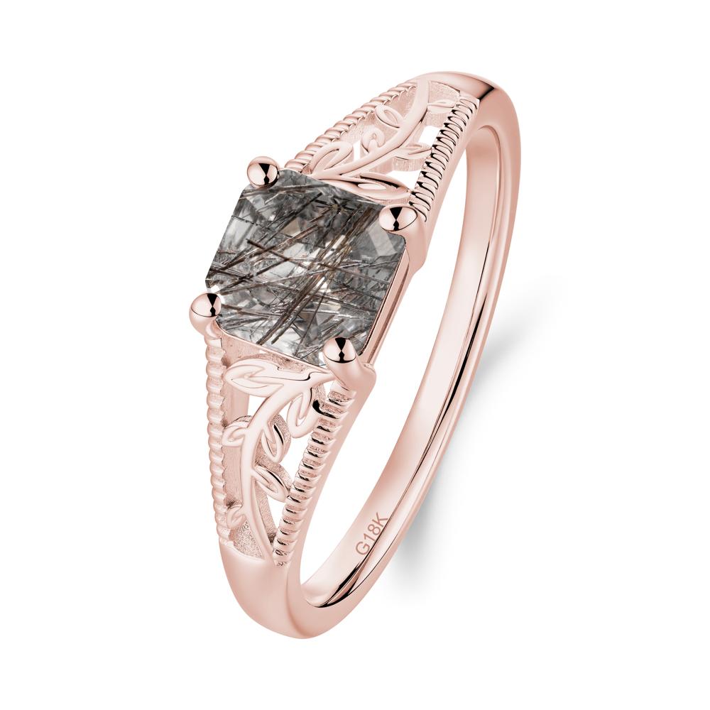 Leaf Inspired Asscher Cut Black Rutilated Quartz Solitaire Ring - LUO Jewelry #metal_18k rose gold