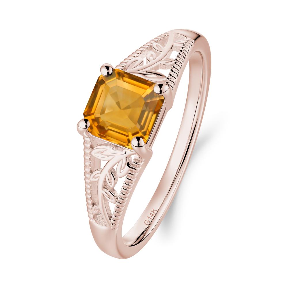 Milgrain and Filigree Leaf Citrine Ring - LUO Jewelry #metal_14k rose gold