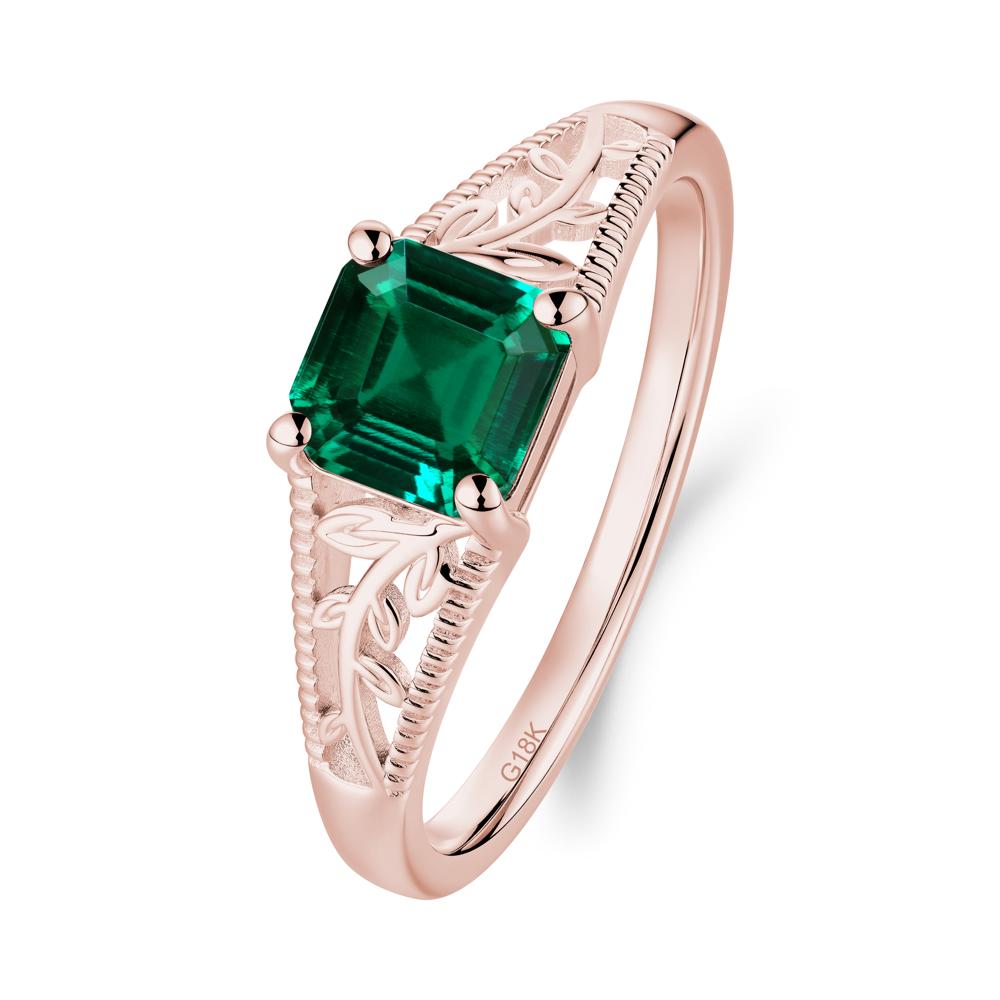 Leaf Inspired Asscher Cut Emerald Solitaire Ring - LUO Jewelry #metal_18k rose gold