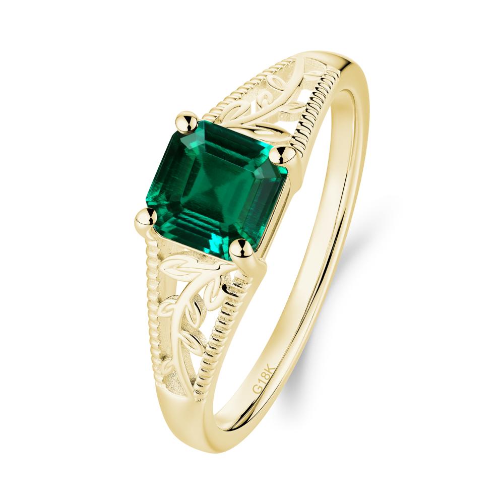 Leaf Inspired Asscher Cut Emerald Solitaire Ring - LUO Jewelry #metal_18k yellow gold