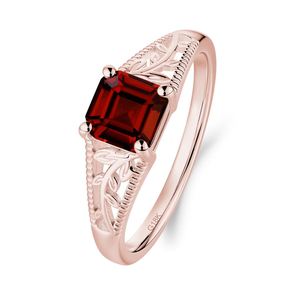 Leaf Inspired Asscher Cut Garnet Solitaire Ring - LUO Jewelry #metal_18k rose gold