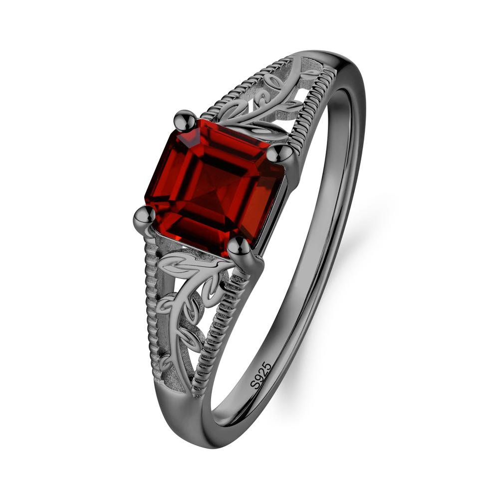 Leaf Inspired Asscher Cut Garnet Solitaire Ring - LUO Jewelry #metal_black finish sterling silver