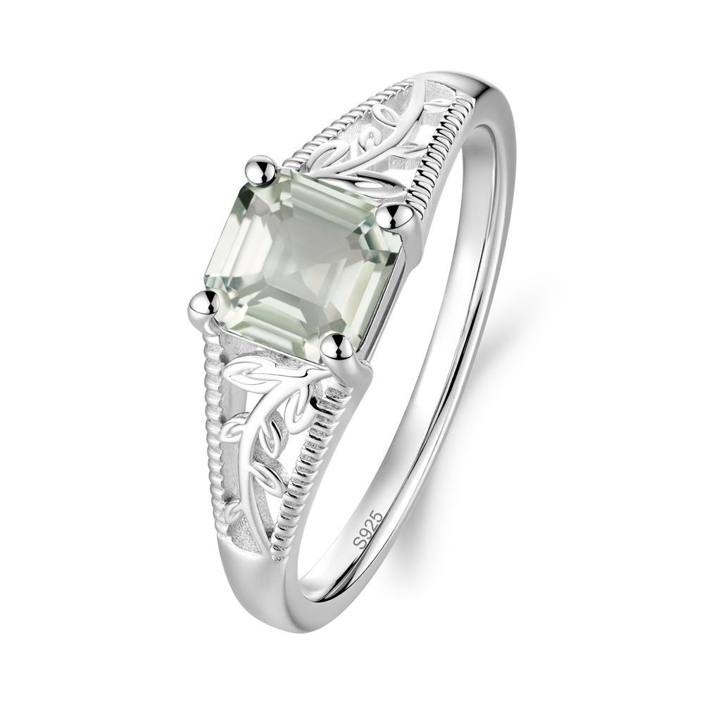 Leaf Inspired Asscher Cut Green Amethyst Solitaire Ring - LUO Jewelry #metal_sterling silver