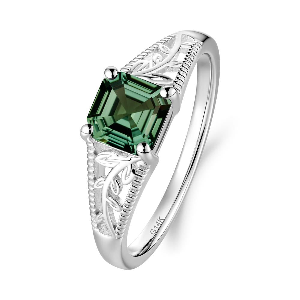 Milgrain and Filigree Leaf Green Sapphire Ring | LUO
