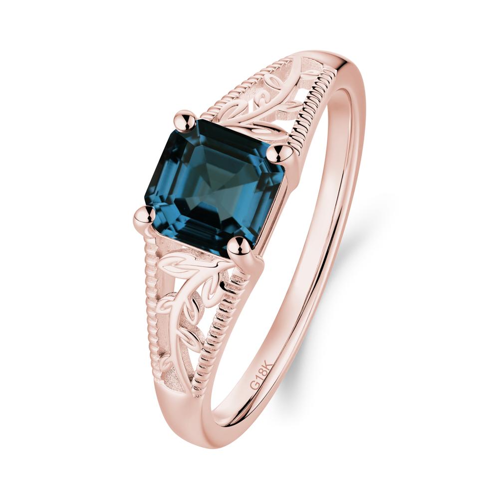 Leaf Inspired Asscher Cut London Blue Topaz Solitaire Ring - LUO Jewelry #metal_18k rose gold