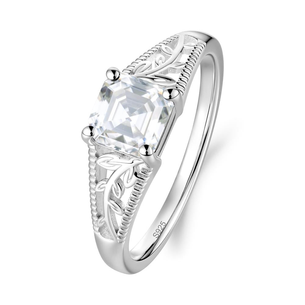 Milgrain and Filigree Leaf Moissanite Ring - LUO Jewelry #metal_sterling silver