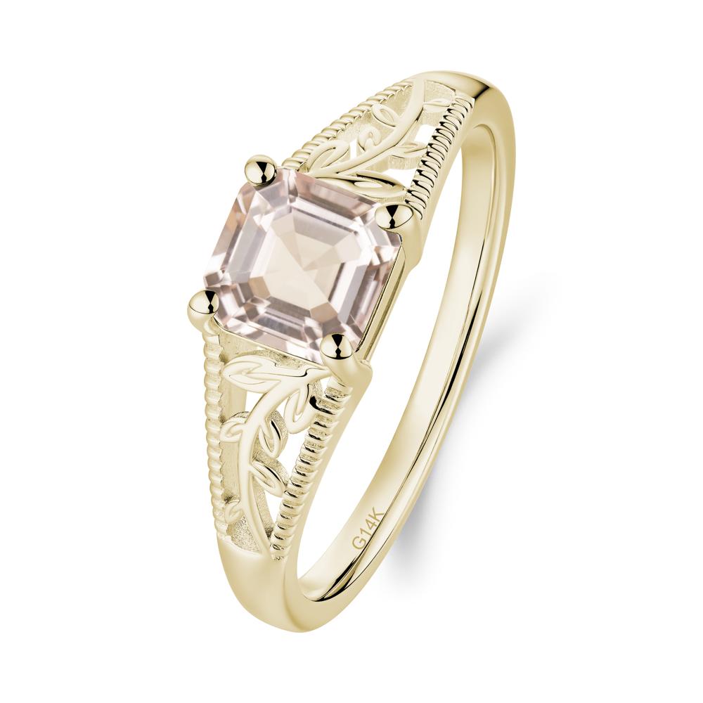 Leaf Inspired Asscher Cut Morganite Solitaire Ring - LUO Jewelry #metal_14k yellow gold