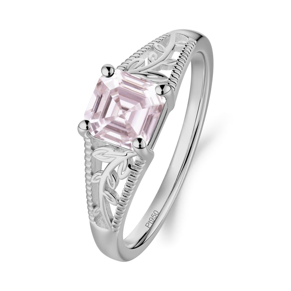 Milgrain and Filigree Leaf Pink Cubic Zirconia Ring - LUO Jewelry #metal_platinum