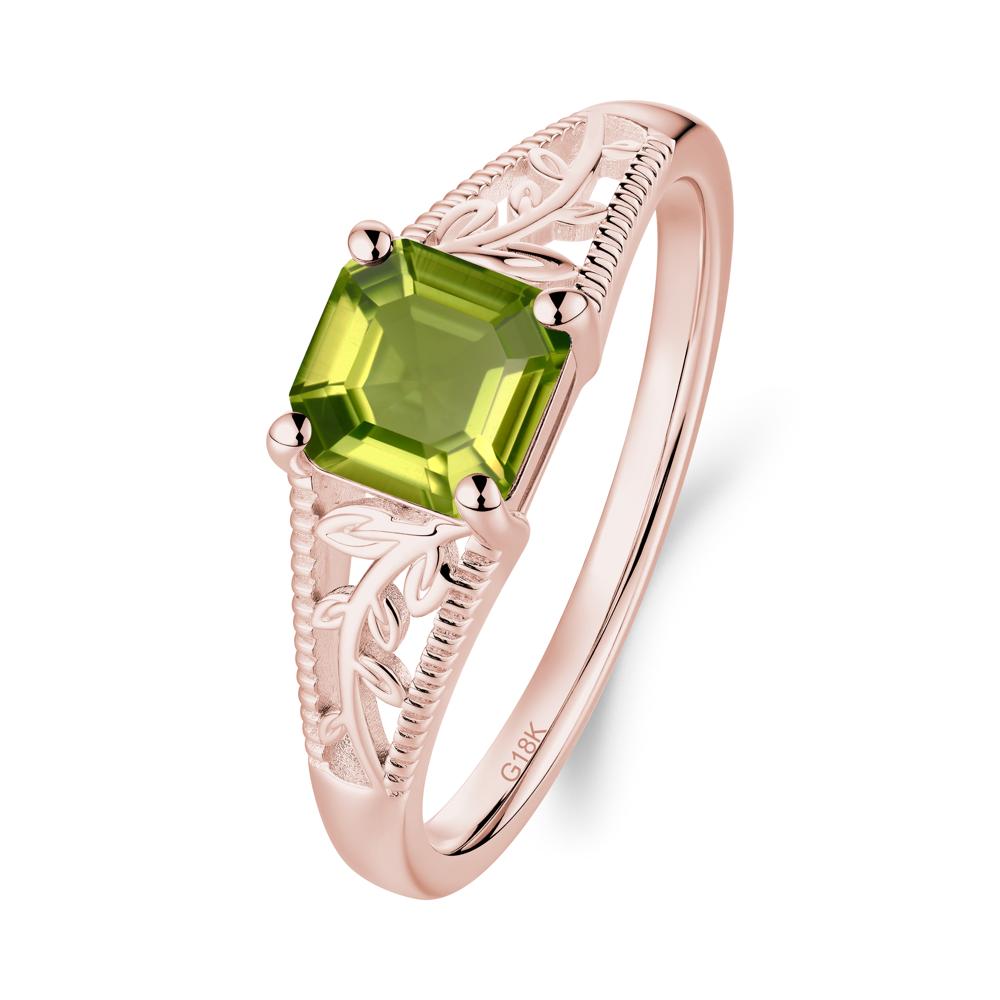 Leaf Inspired Asscher Cut Peridot Solitaire Ring - LUO Jewelry #metal_18k rose gold