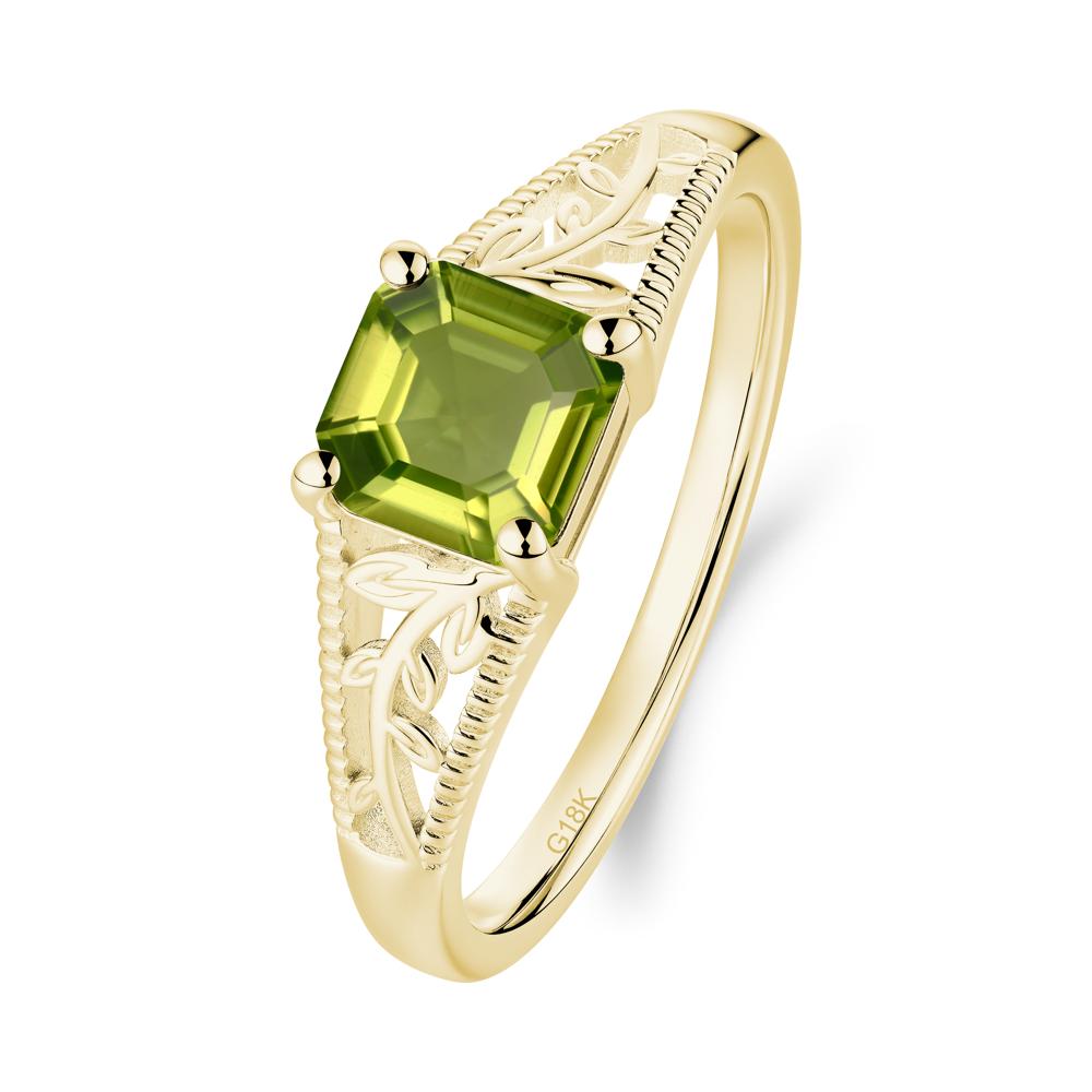 Leaf Inspired Asscher Cut Peridot Solitaire Ring - LUO Jewelry #metal_18k yellow gold