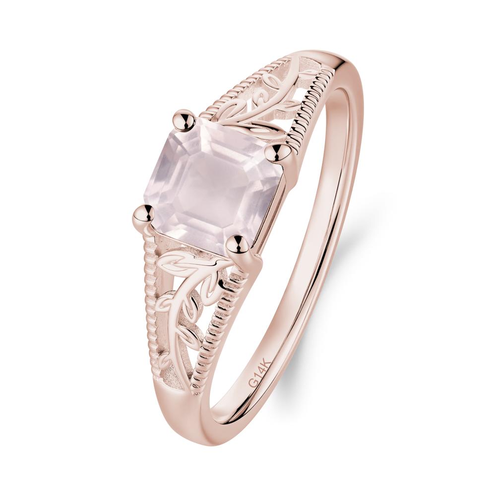 Leaf Inspired Asscher Cut Rose Quartz Solitaire Ring - LUO Jewelry #metal_14k rose gold