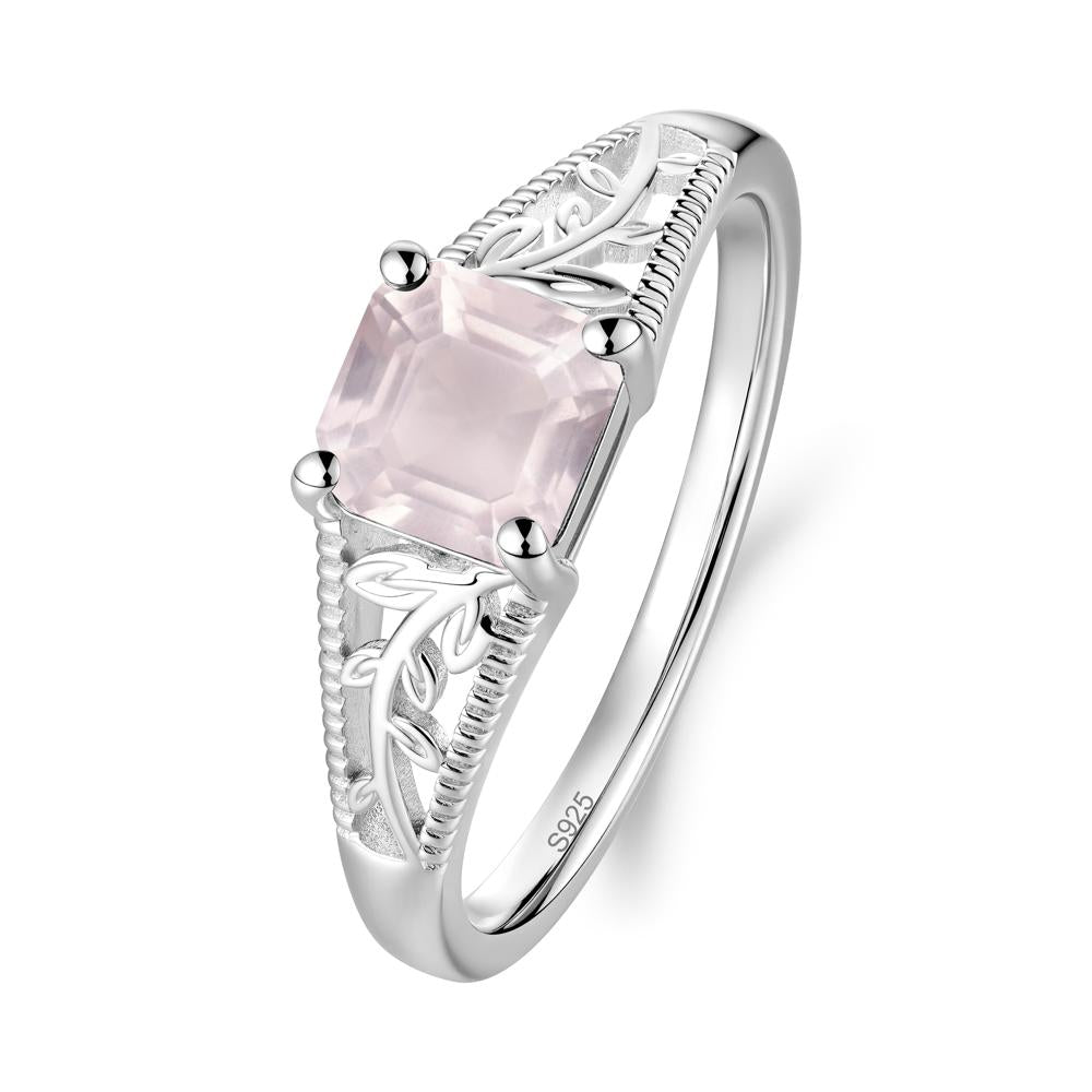 Leaf Inspired Asscher Cut Rose Quartz Solitaire Ring - LUO Jewelry #metal_sterling silver