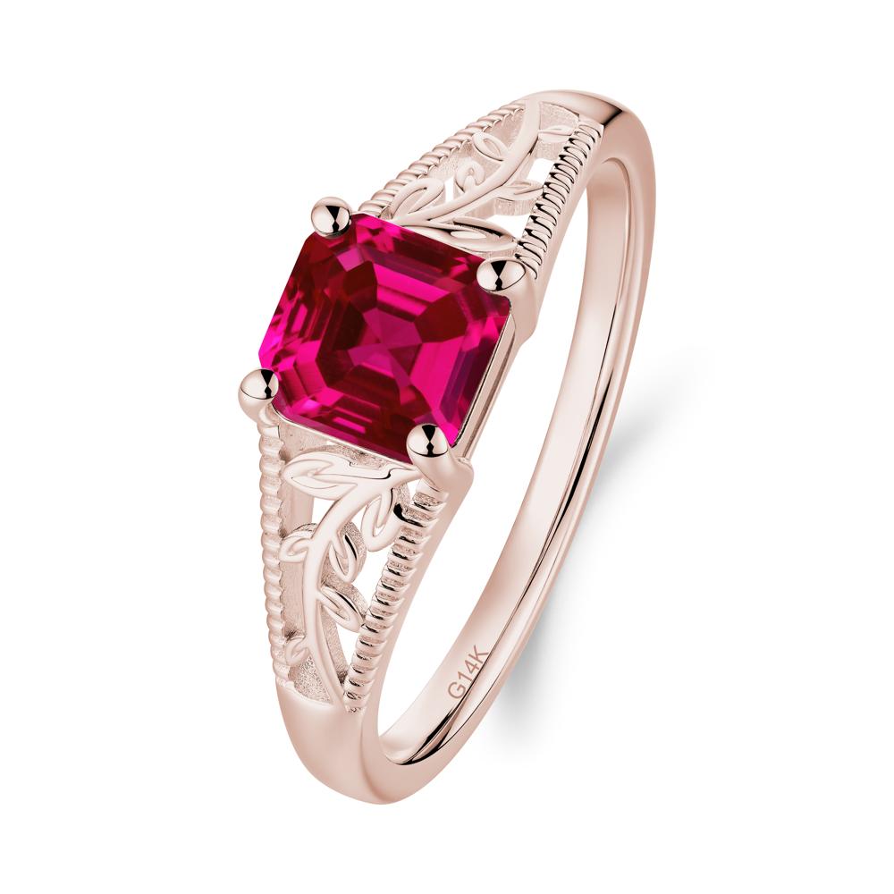 Leaf Inspired Asscher Cut Ruby Solitaire Ring - LUO Jewelry #metal_14k rose gold
