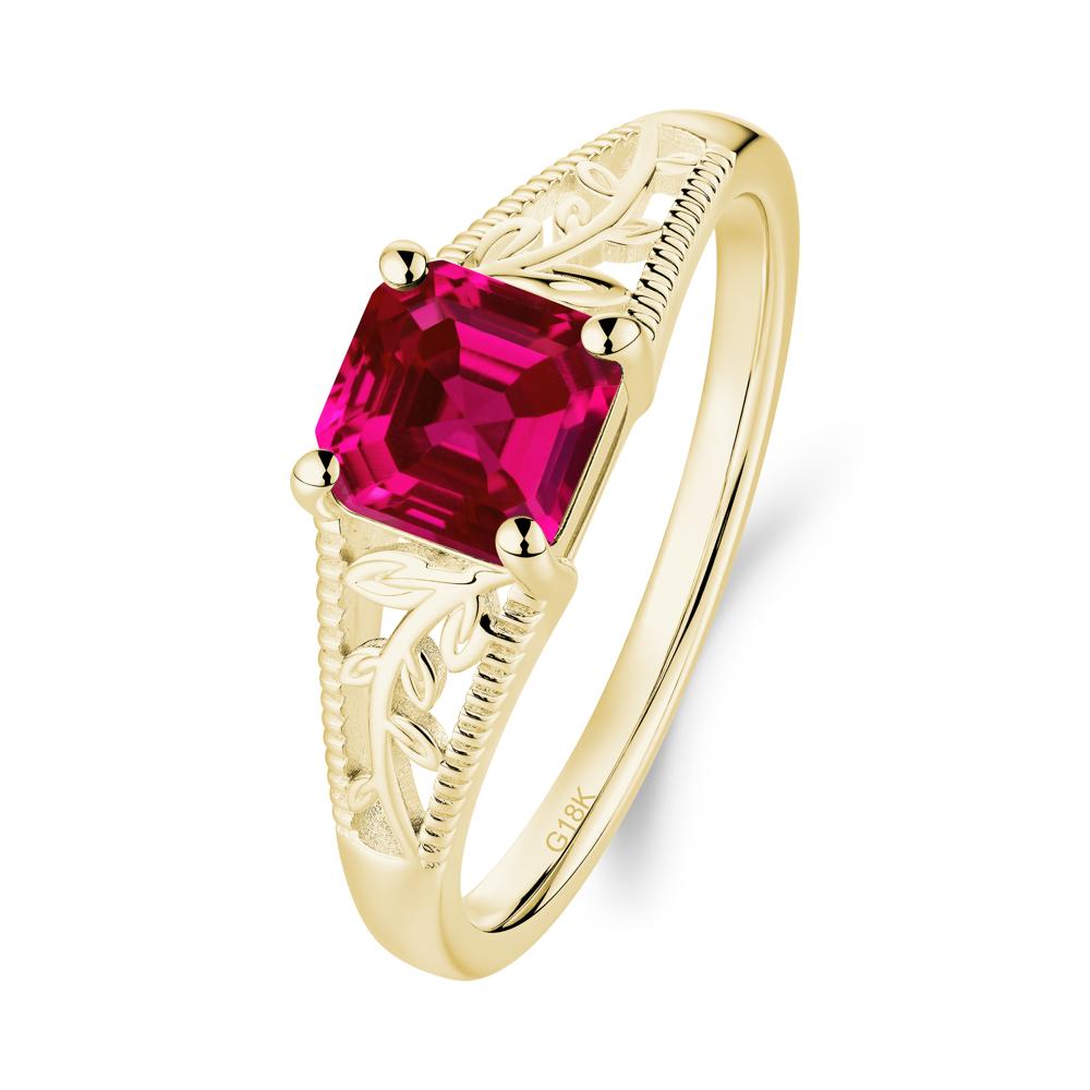 Leaf Inspired Asscher Cut Ruby Solitaire Ring - LUO Jewelry #metal_18k yellow gold