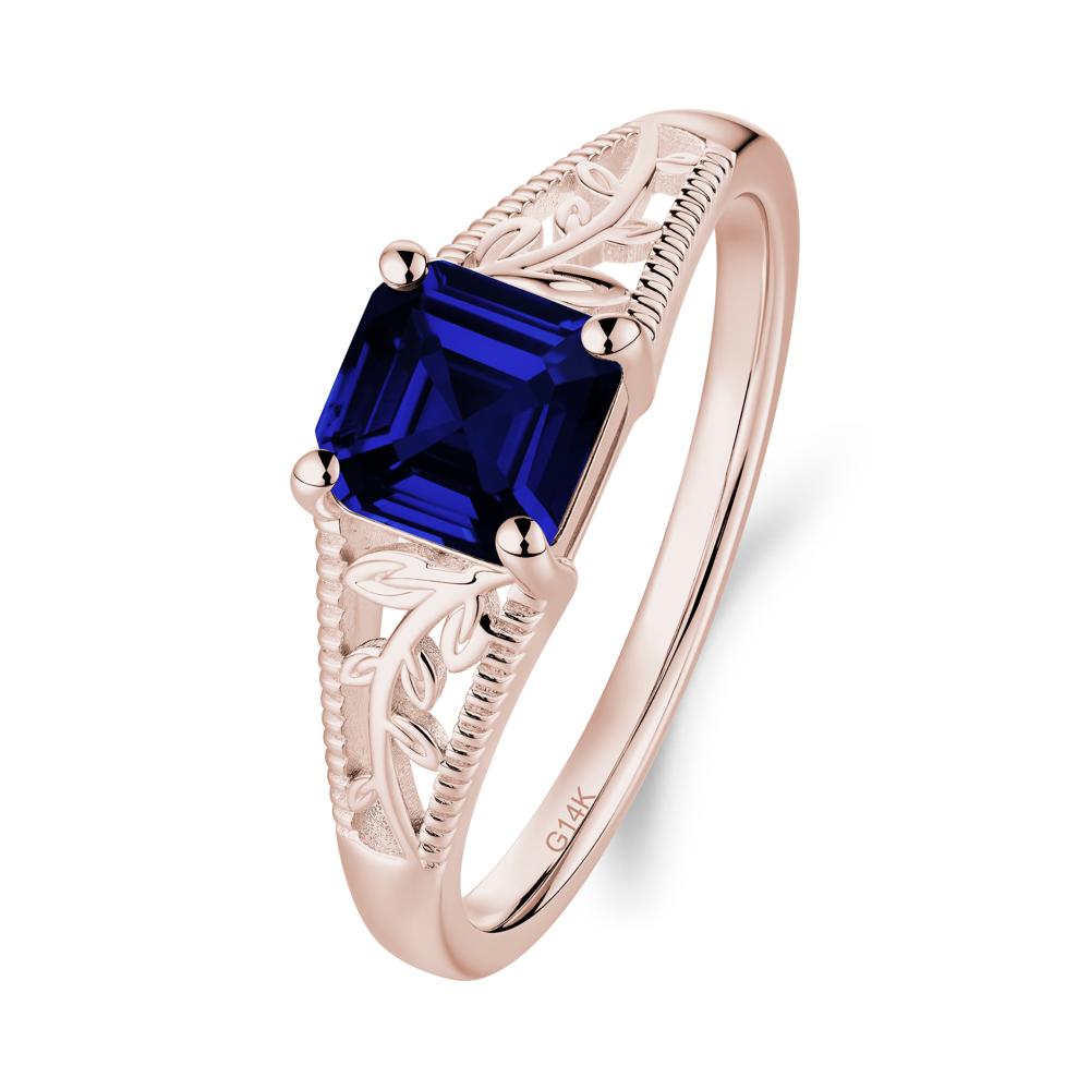 Leaf Inspired Asscher Cut Sapphire Solitaire Ring - LUO Jewelry #metal_14k rose gold