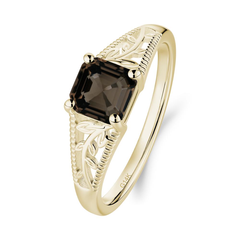 Milgrain and Filigree Leaf Smoky Quartz Ring - LUO Jewelry #metal_14k yellow gold