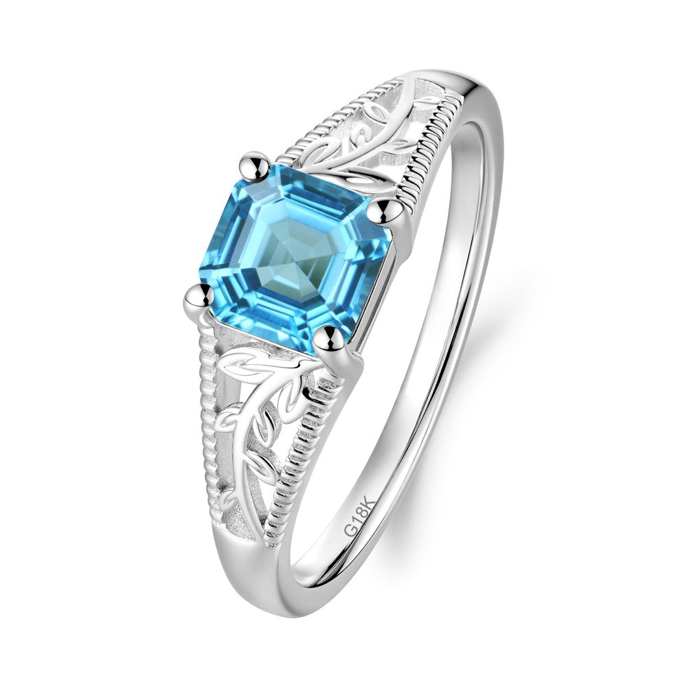 Milgrain and Filigree Leaf Swiss Blue Topaz Ring - LUO Jewelry #metal_18k white gold