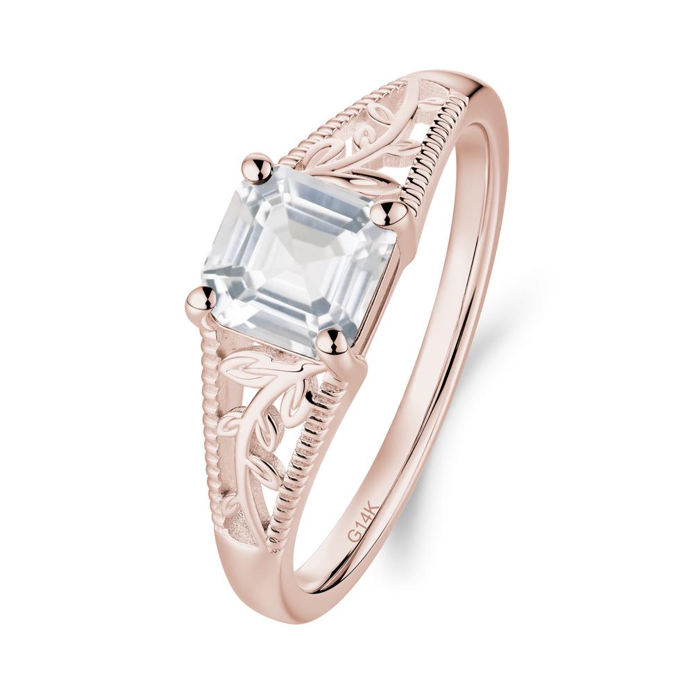 Milgrain and Filigree Leaf White Topaz Ring - LUO Jewelry #metal_14k rose gold