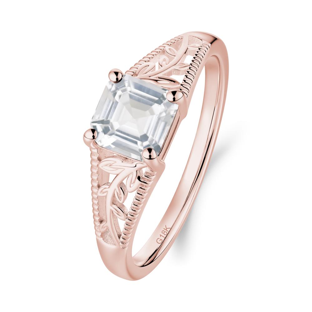 Milgrain and Filigree Leaf White Topaz Ring - LUO Jewelry #metal_18k rose gold