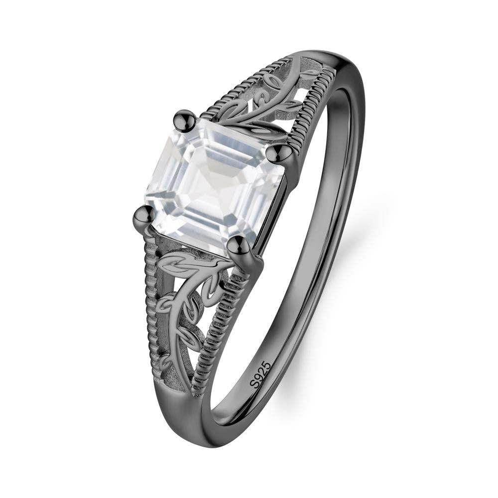 Milgrain and Filigree Leaf White Topaz Ring - LUO Jewelry #metal_black finish sterling silver
