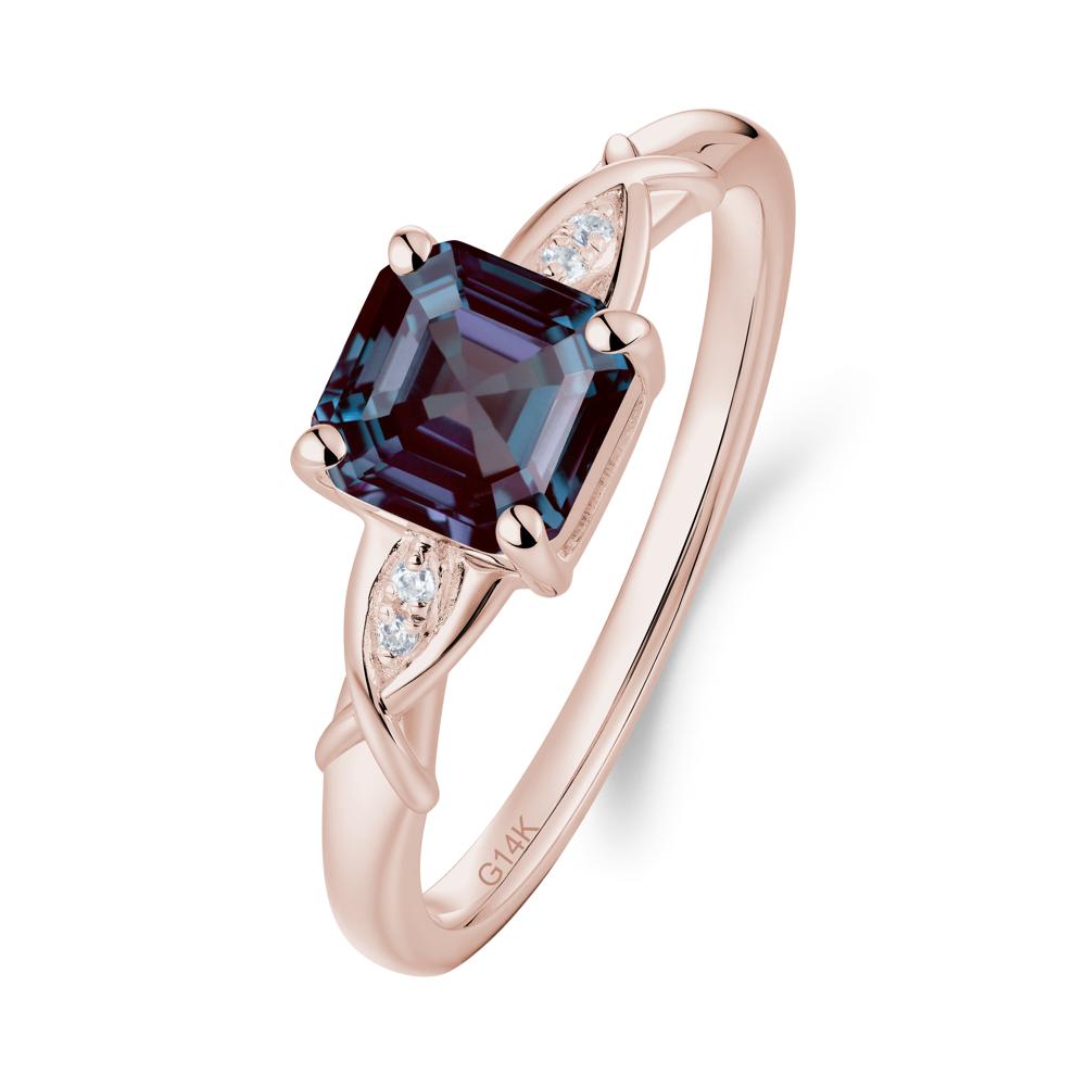 Asscher Cut Alexandrite Solitaire Ring with Criss-Cross Band - LUO Jewelry #metal_14k rose gold