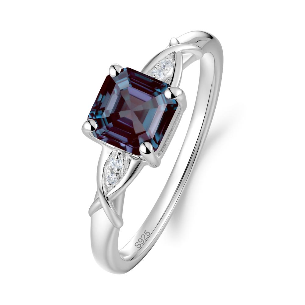 Asscher Cut Alexandrite Solitaire Ring with Criss-Cross Band - LUO Jewelry #metal_sterling silver