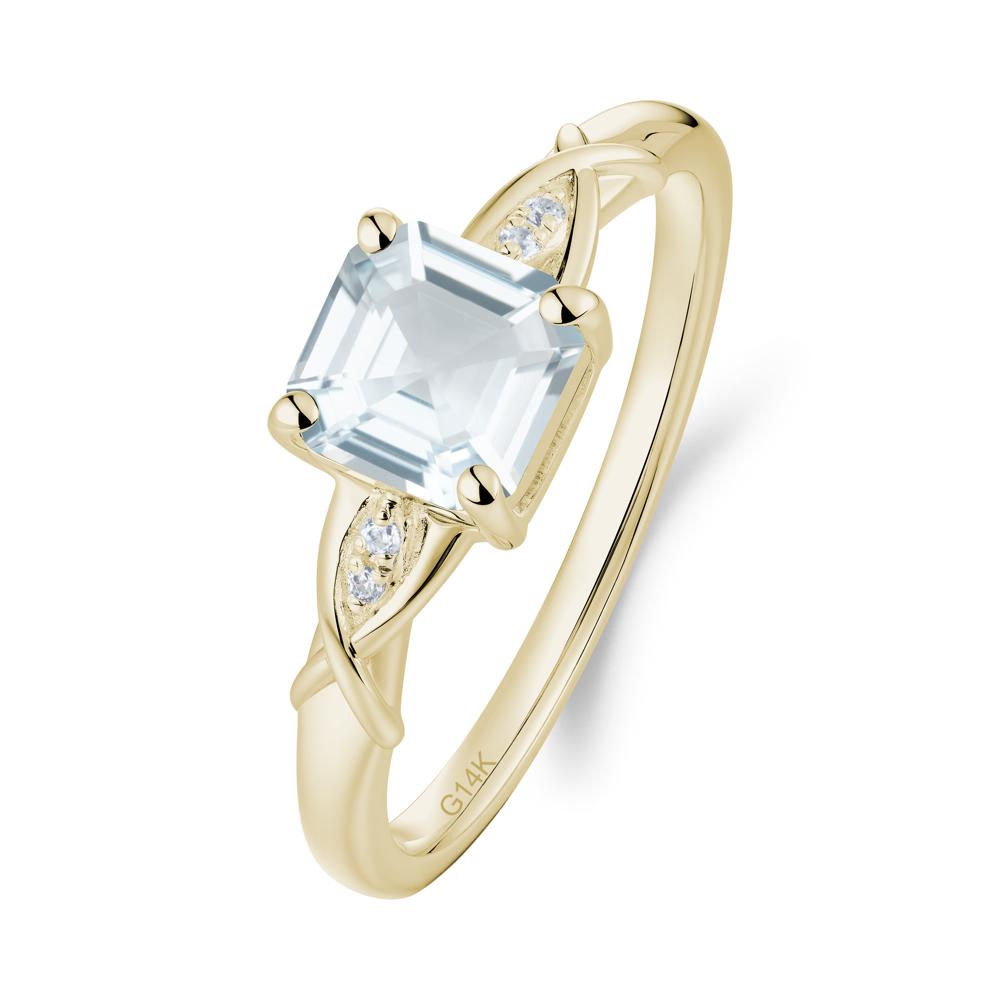 Asscher Cut Aquamarine Solitaire Ring with Criss-Cross Band - LUO Jewelry #metal_14k yellow gold