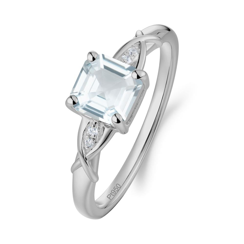 Asscher Cut Aquamarine Solitaire Ring with Criss-Cross Band - LUO Jewelry #metal_platinum